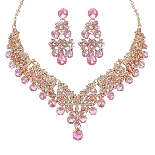 Shining Diva Women's Fancy Wedding Party Crystal Diamonds Necklace Jewellery Set
